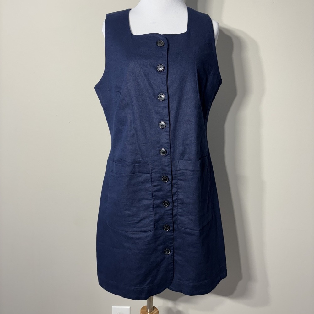 Banana Republic Linen Blend Square Neck Mini Dress Women Medium Navy Blue Preppy